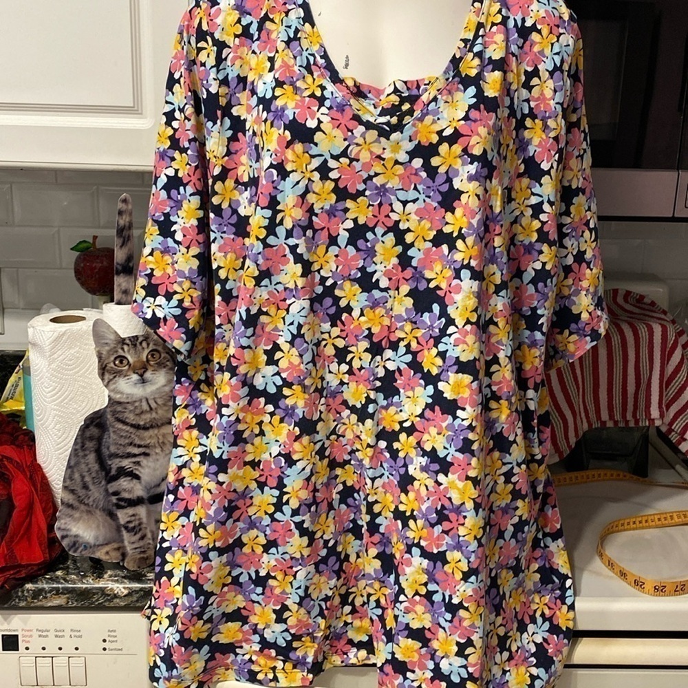 U womens Woman Within casual floral short sleeve stretch plus size top 4X